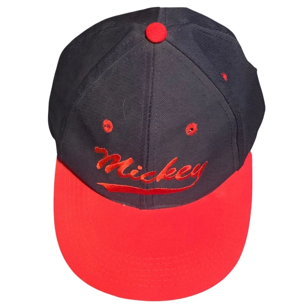 Vintage Euro Disney Mickey Mouse Hat Navy Red Wool Blend Adjustable Baseball Cap